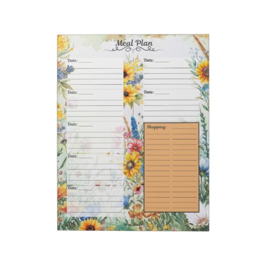Bloc-note Planificateur de repas sur 7 jours Fantaisie Flora (Tourné)