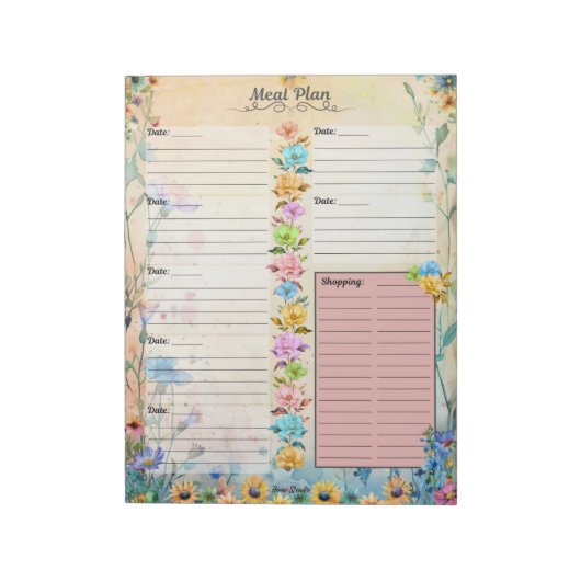 Bloc-note Planificateur de repas sur 7 jours May Flowers (Tourné)