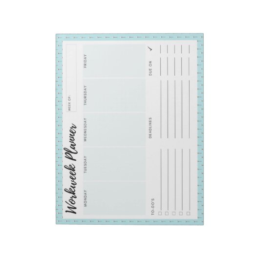 Bloc-note Planificateur de semaine de travail bleu (Tourné)