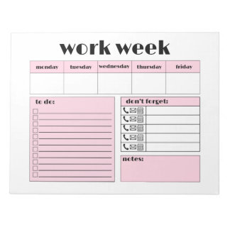 Bloc-note Planificateur de semaine de travail - rose