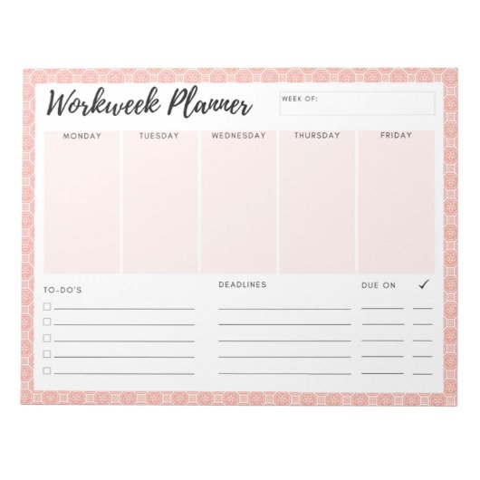 Bloc-note Planificateur de semaine de travail rose (Devant)