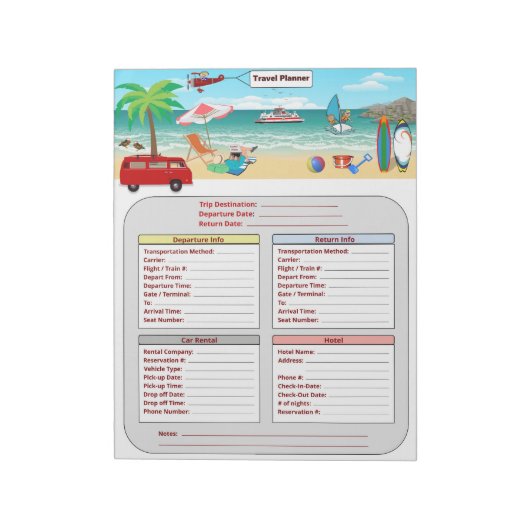 Bloc-note Planificateur de voyage (Tourné)