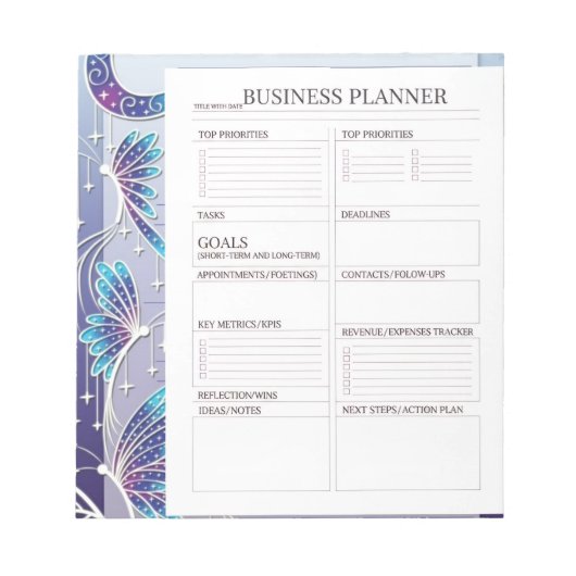 Bloc-note Planificateur d'entreprise blanc et noir bleu 💙 (Devant)