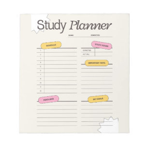 Bloc-note Planificateur d'étude minimal avec horaire horaire