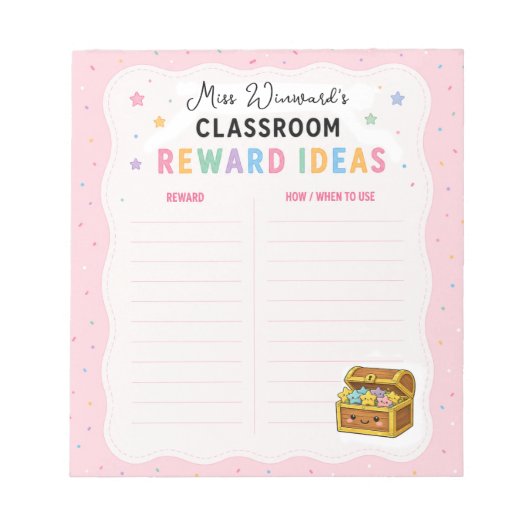 Bloc-note Planificateur d'idées de récompenses en classe (Devant)