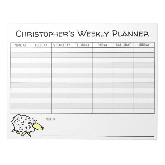Bloc-note Planificateur hebdomadaire à personnaliser avec No (Devant)