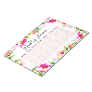 Bloc-note Planificateur hebdomadaire au design floral aquare