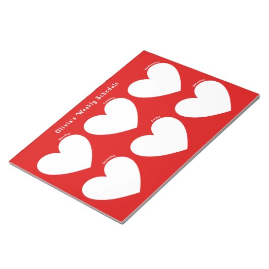 Bloc-note Planificateur hebdomadaire aux coeurs blancs (Incliné)