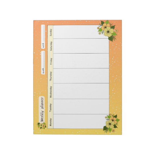 Bloc-note Planificateur hebdomadaire avec fleurs (Tourné)