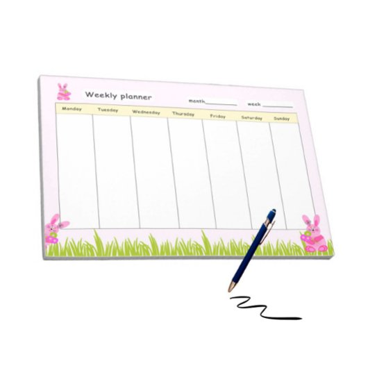 Bloc-note Planificateur hebdomadaire avec lapins roses