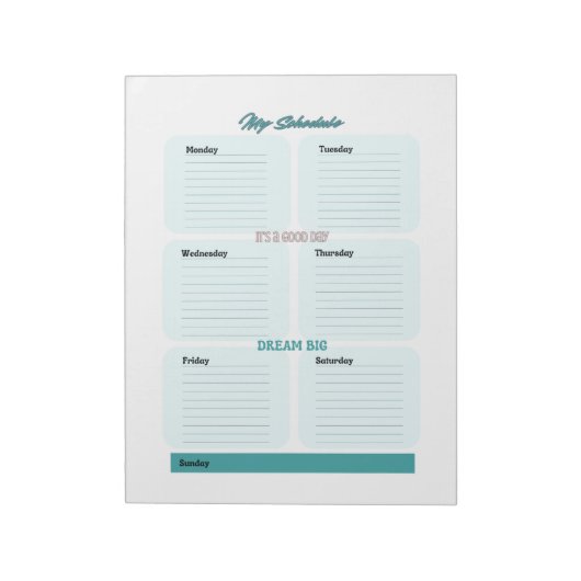 Bloc-note Planificateur Hebdomadaire Bleu Turquoise (Tourné)