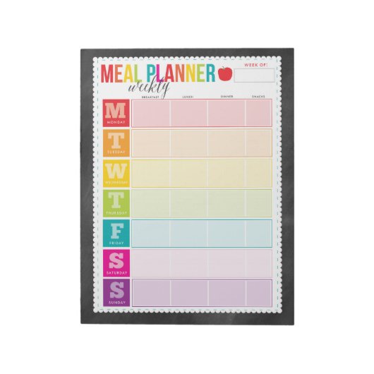Bloc-note Planificateur Hebdomadaire de Repas Coloré Grand B (Tourné)