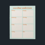 Bloc-note Planificateur hebdomadaire élégant personnalisé da<br><div class="desc">Organisez votre semaine avec ce planificateur hebdomadaire mignon et moderne en pastel aqua ment,  personnalisé avec votre nom.</div>