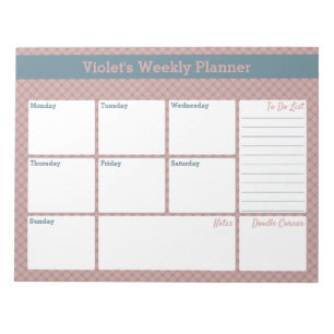 Bloc-note Planificateur hebdomadaire fait sur commande bleu