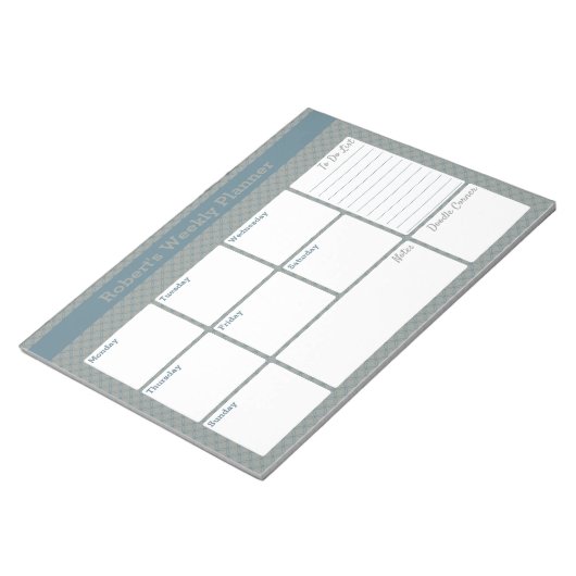 Bloc-note Planificateur hebdomadaire géométrique bleu et gri (Incliné)