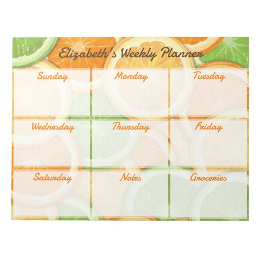 Bloc-note Planificateur hebdomadaire Orange Citron Lime (Devant)