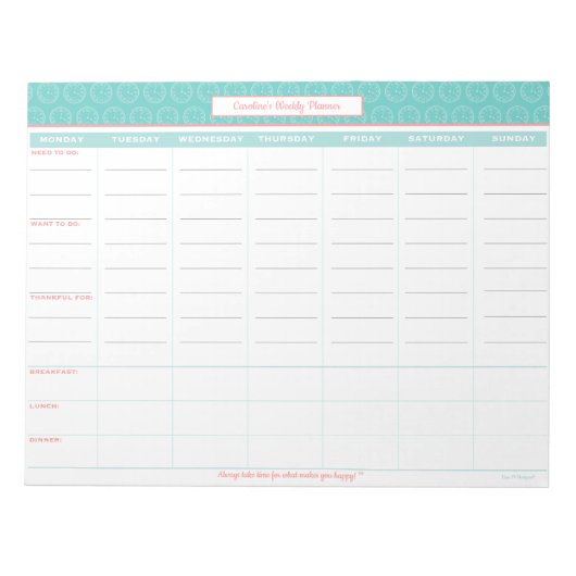 Bloc-note Planificateur hebdomadaire personnalisé (Devant)