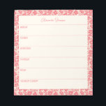 Bloc-note Planificateur hebdomadaire personnalisé Vintage ro<br><div class="desc">Un élégant bloc-notes hebdomadaire personnalisé avec une bordure vintage rouge florale.</div>