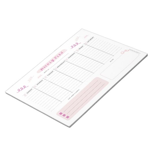 Bloc-note Planificateur hebdomadaire rose mignon (Incliné)