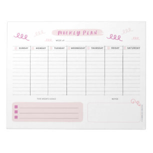Bloc-note Planificateur hebdomadaire rose mignon