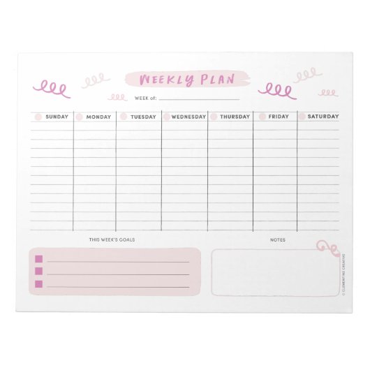 Bloc-note Planificateur hebdomadaire rose mignon (Devant)
