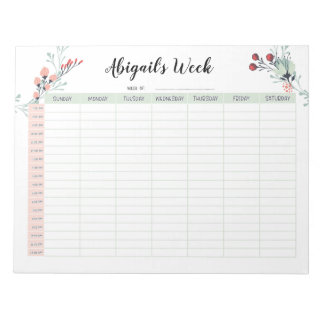 Bloc-note Planificateur horaire hebdomadaire avec dimanche D