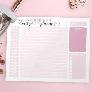 Bloc-note Planificateur horaire simple rose de 6h00 à 22h00