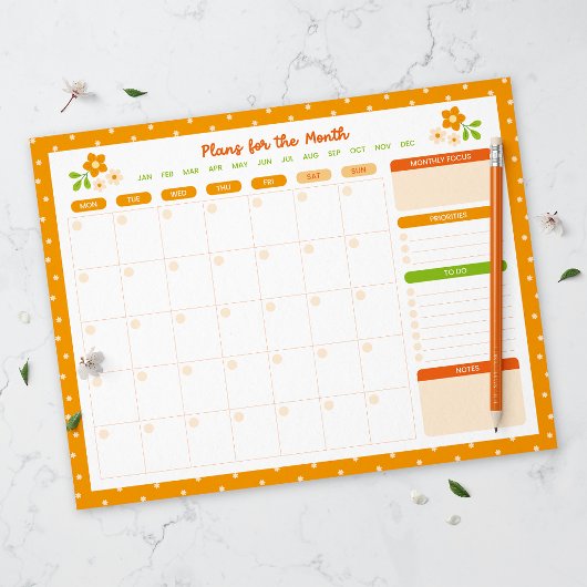 Bloc-note Planificateur Mensuel à Points de Fleurs à pois
