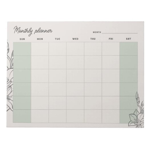 Bloc-note Planificateur mensuel Beige minimal, texte personn (Devant)