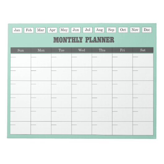 Bloc-note Planificateur mensuel Calendrier simple sarcelle (Devant)