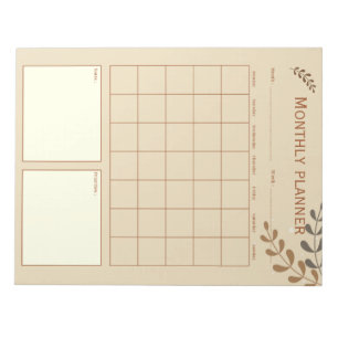 Bloc-note planificateur mensuel feuille brun