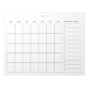 Bloc-note Planificateur mensuel minimaliste simple et liste