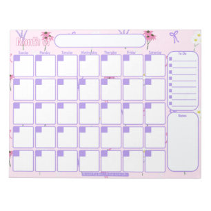 Bloc-note Planificateur mensuel personnalisé   Motif fleur s