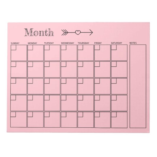 Bloc-note Planificateur mensuel rose (Devant)