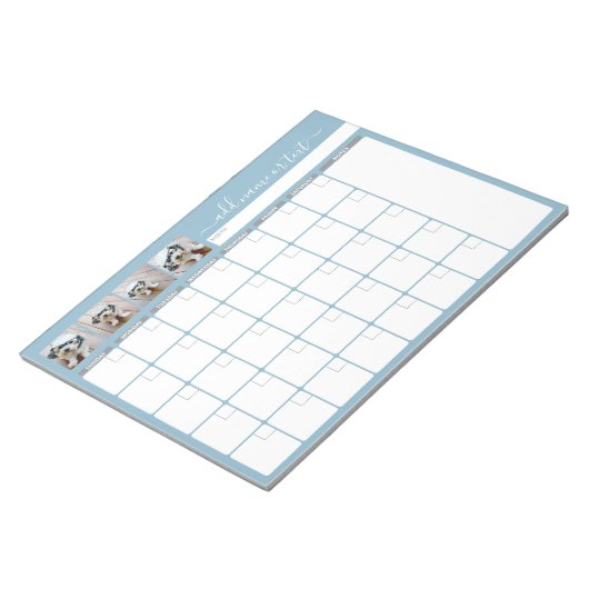 Bloc-note Planificateur mensuel - script moderne et photo bl (Incliné)