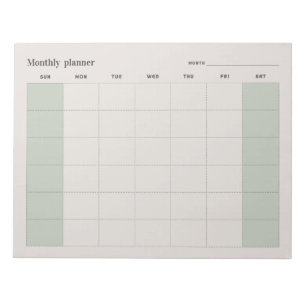 Bloc-note Planificateur mensuel simple, texte personnalisé d