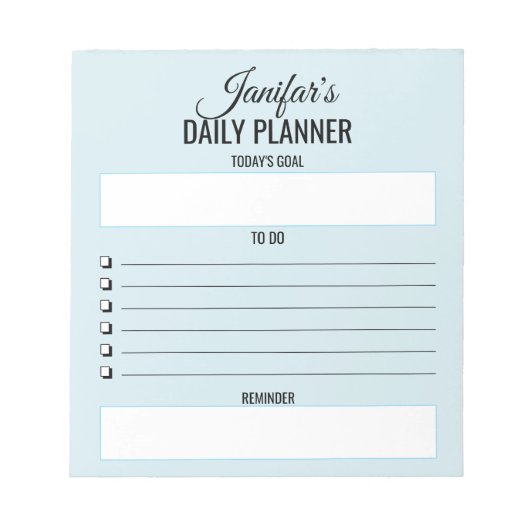 Bloc-note Planificateur quotidien à faire Script Blush bleu (Devant)