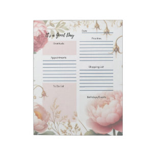 Bloc-note Planificateur quotidien avec bordure florale de pi