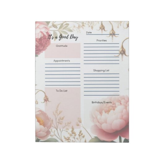 Bloc-note Planificateur quotidien avec bordure florale de pi (Tourné)
