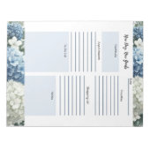 Bloc-note Planificateur quotidien blanc bleu floral  (Devant)