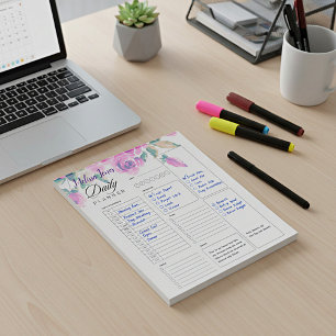 Bloc-note planificateur quotidien personnalisé floral rose s