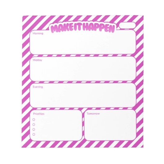 Bloc-note Planificateur quotidien rayé rose Make It Happen (Devant)