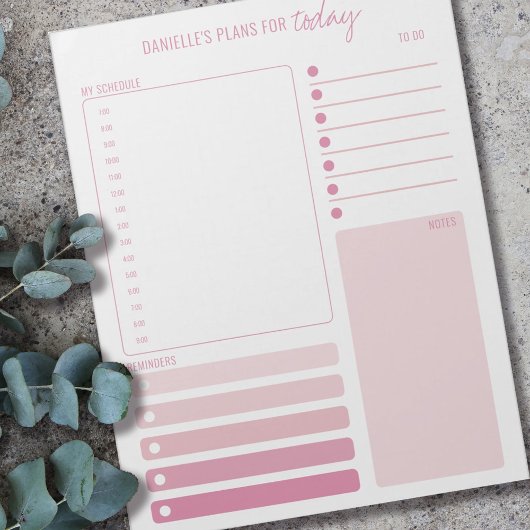 Bloc-note Planificateur quotidien rose calendrier notes et l