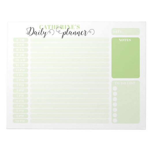 Bloc-note Planificateur quotidien vert simple de 6h à 22h (Devant)