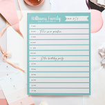 Bloc-note Planification quotidienne de la famille personnali<br><div class="desc">Gardez un oeil sur l'horaire quotidien de votre famille ou l'horaire de l'école à la maison avec ce bloc-notes quotidien organisé à l'heure. Personnalisez avec votre nom de famille en haut.</div>