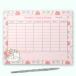 Bloc-note Planner hebdomadaire Cute Chat Rose Nom Floral Tea<br><div class="desc">Mignonne Weekly Planner Tear Away Notepad a présenté le plus mignon petit modèle kitty et floral,  tout dans les couleurs rose et pastel. Parfait pour n'importe quel coeur girly. Personnalisez facilement tout le texte,  ou laissez un peu de blanc. - Kate Eden Art</div>