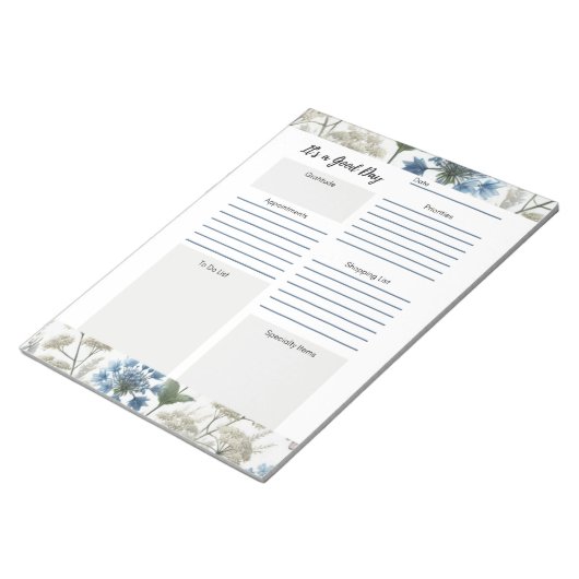 Bloc-note Planner quotidien Bleu Bleu floral (Incliné)