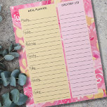 Bloc-note Planneur de repas et liste d'épicerie rose et jaun<br><div class="desc">Pink and Yellow Floral Meal Planner and Grocery List Notepad pour organiser votre semaine. Ce bloc-notes a un planificateur hebdomadaire sur chaque page, avec des sections alignées pour chaque jour de la semaine et une grande boîte à commandes pour votre liste d'achat. Le design est agrémenté d'un arrière - plan...</div>