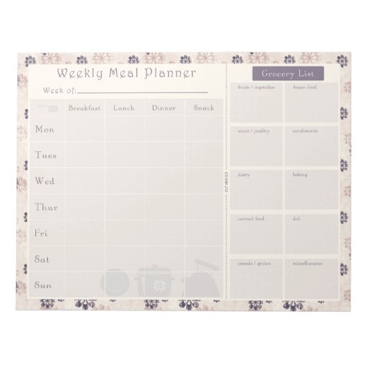 Bloc-note Planneur de repas Fleur pourpre 2 (Devant)
