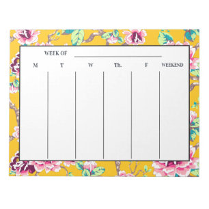 Bloc-note Plans hebdomadaires floraux jaune moutarde rose vi